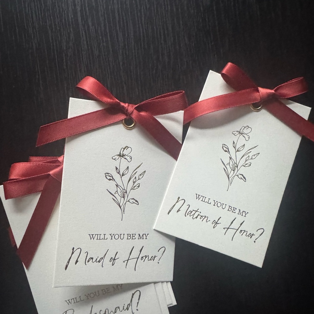 Elegant Red Ribbon Wedding Cards for bridesmaid and maid of honor proposal - Picture 2 of 2
